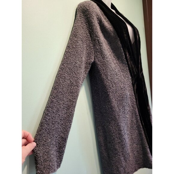 J Jill Gray Black Merino Wool Silk Open Long Cardigan Sweater Velvet Trim Sz M - Picture 4 of 6